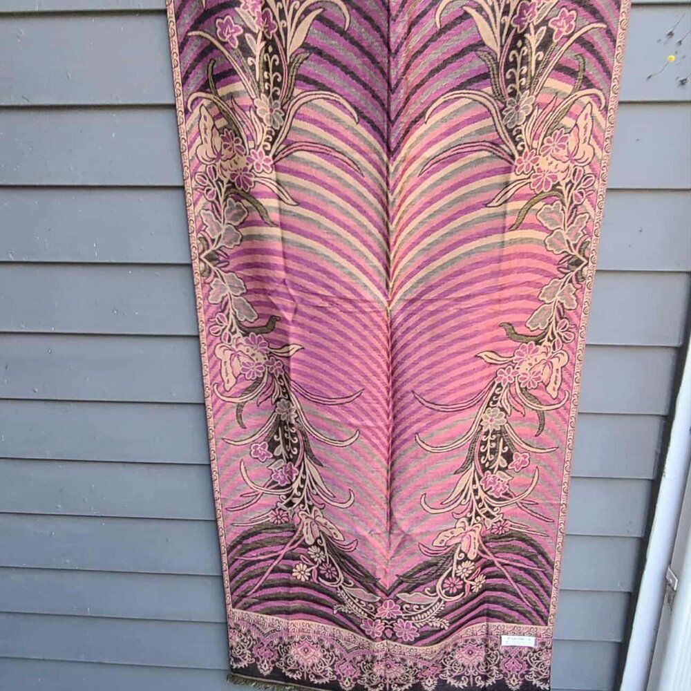 New Pashmina Brown Gold Mauve Floral Pashmina New - Picture 3 of 12